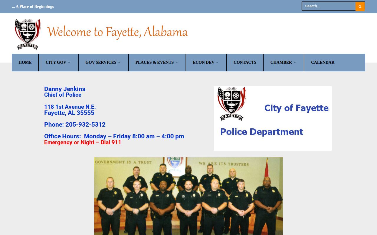 Fayette Police Department official arrest-record contact page in Fayette County